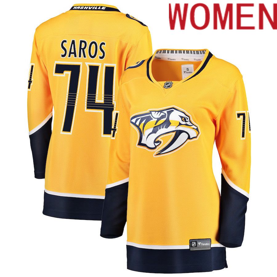 Women Nashville Predators 74 Juuse Saros Fanatics Branded Gold Breakaway Player NHL Jersey